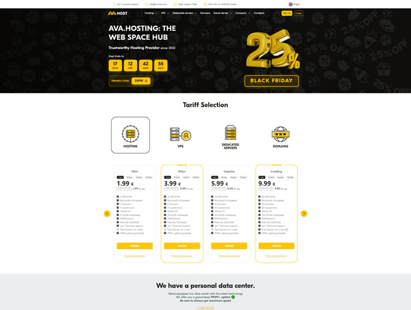 ava.hosting：#黑五# 抗投诉机房全场7.5折，VPS/物理机(不限流量），自带500G防御